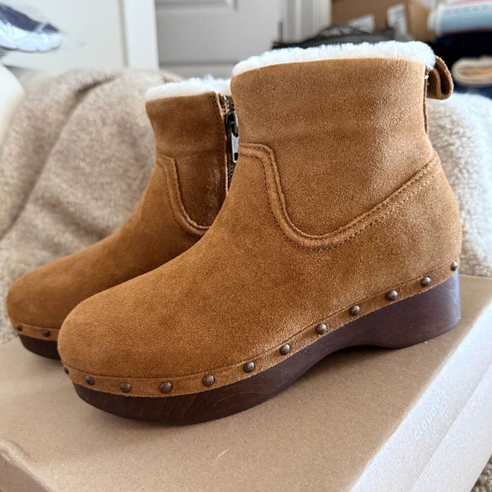 NIB Madewell The Marceline Clog Boots in Shearling in Toffee Color size 5